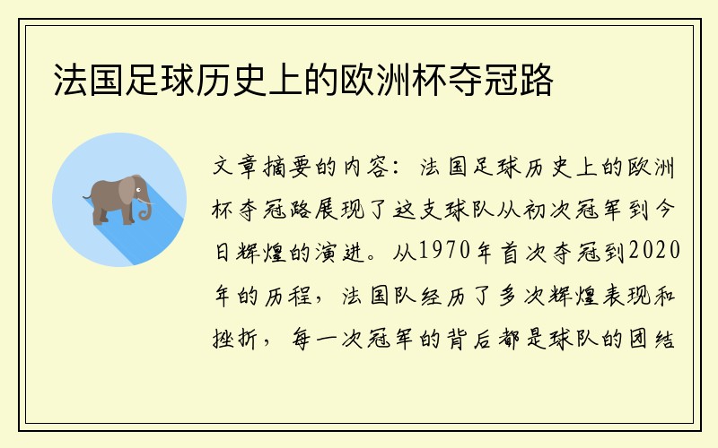 法国足球历史上的欧洲杯夺冠路